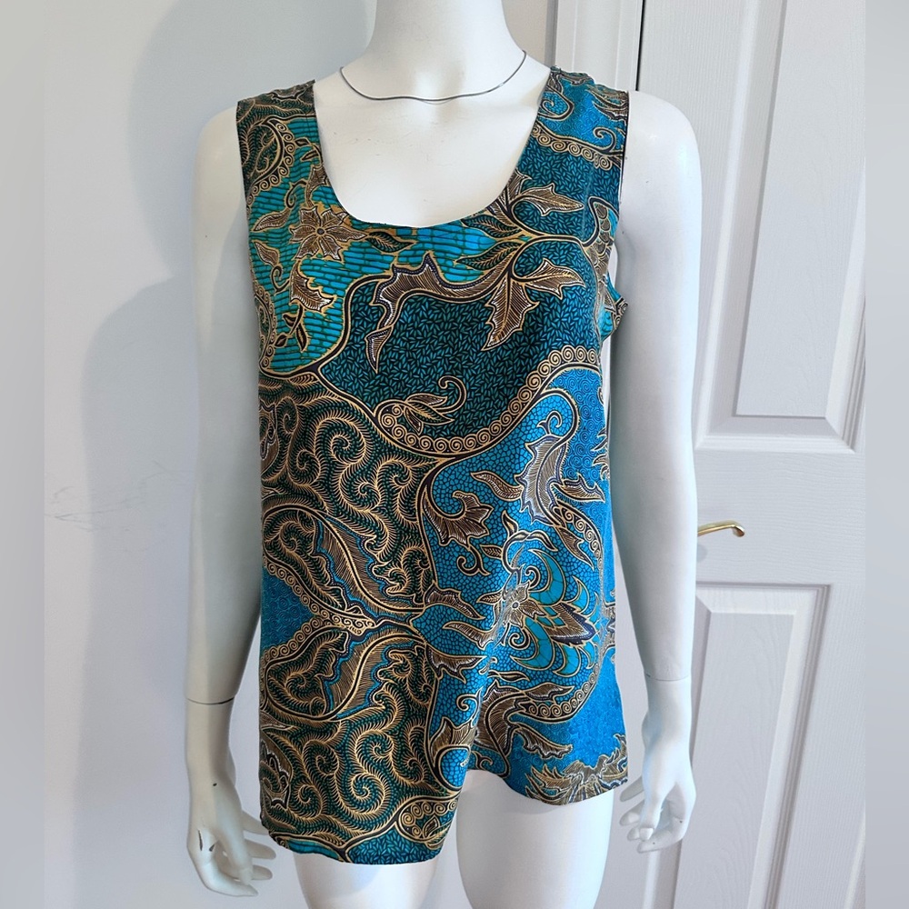 Regina Porter Vintage Sleeveless Silk Blouse Abstract Paisley Top Size M